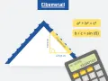 Die Dachneigung berechnen: Formel b/c = sin(B) mit Höhe (b), Länge (a) und Hypotenuse. Ein Dreieck und ein Taschenrechner sind abgebildet.