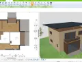 Ein Haus mit Holzfassade und Balkon, daneben der Grundriss. Mögliche niedrigenergiehaus nachteile sind die Kosten für die spezielle Dämmung.