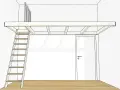 Eine Skizze zeigt, wie man ein Hochbett selber bauen kann, mit Leiter und Geländer.