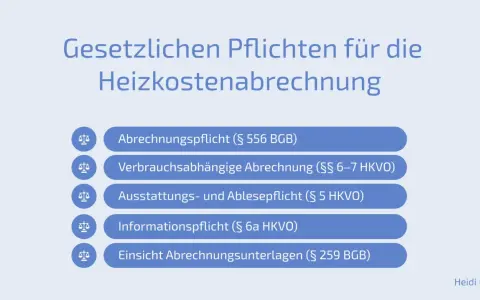 Gesetzliche Pflichten zur Heizkostenabrechnung: Abrechnungspflicht, verbrauchsabhängige Abrechnung, Ausstattungs- und Ablesepflicht, Informationspflicht, Einsicht in Unterlagen.