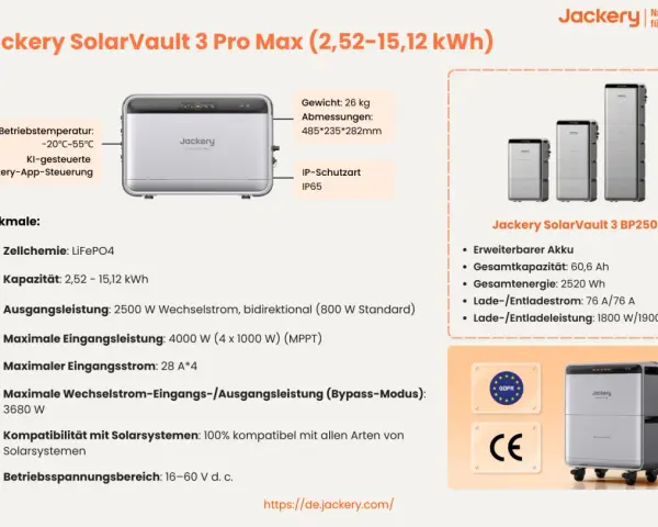 Jackery SolarVault 3 Pro Max: ein flexibler Energiespeicher für Ihr Haus, mit 2,52-15,12 kWh Kapazität und KI-Steuerung.